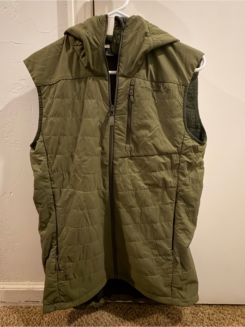 Norrona Quilted Hooded Vest - Olive Green